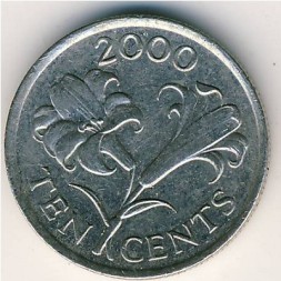 Монета Бермудские острова 10 центов 2000 год
