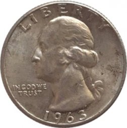 США 25 центов (1/4 доллара) 1963 год - Без отметки МД
