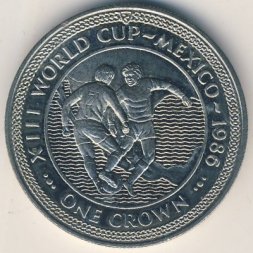 Остров Мэн 1 крона 1986 год - Чемпионат мира по футболу 1986, Мексика (отбор мяча, 2 игрока, медь-никель)