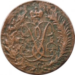 2 копейки 1757 год (номинал под Св. Георгием, гурт сетчатый) Елизавета Петровна (1741 - 1762) - VG