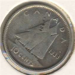 Канада 10 центов 1939 год