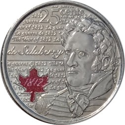 Канада 25 центов 2013 год - Шарль де Салаберри (цветная)
