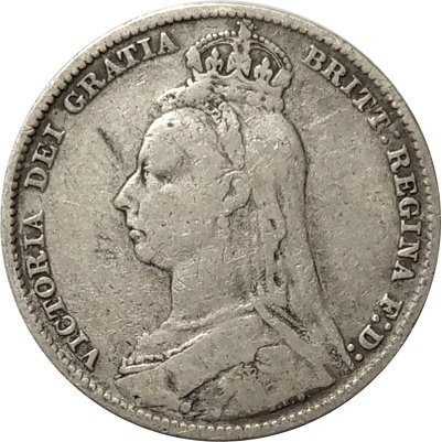 Великобритания 1 шиллинг 1889 год (новый профиль королевы)