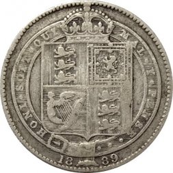 Великобритания 1 шиллинг 1889 год (новый профиль королевы)