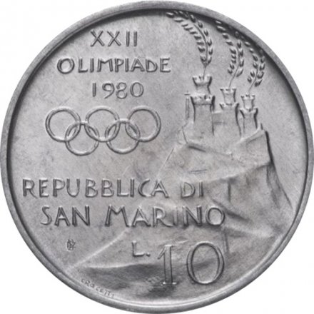 Сан-Марино 10 лир 1980 год - XXII летние Олимпийские Игры, Москва 1980