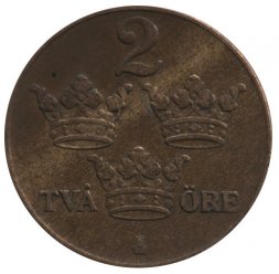 Швеция 2 эре 1939 год - Король Густав V