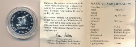 Финляндия 10 евро 1996 год - Крепость Олавинлинна (Олафсборг) (Unusual)