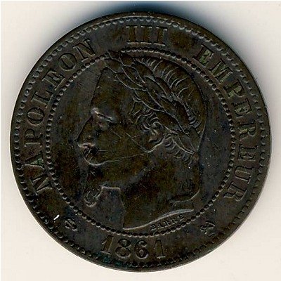 Франция 2 сантима 1861 год - Император Наполеон III (K)