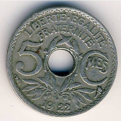Франция 5 сантимов 1922 год