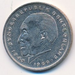 ФРГ 2 марки 1969 год - Конрад Аденауэр. 20 лет Федеративной Республике (1949-1969) (G)