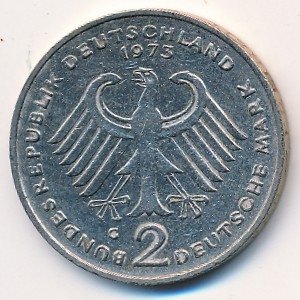 ФРГ 2 марки 1969 год - Конрад Аденауэр. 20 лет Федеративной Республике (1949-1969) (G)