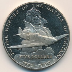Маршалловы острова 5 долларов 1990 год - Военные герои - Герои битвы за Британию