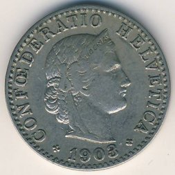 Швейцария 20 раппенов 1903 год