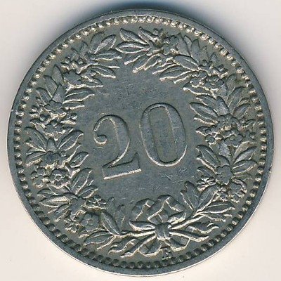 Швейцария 20 раппенов 1903 год