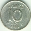 Швеция 10 эре 1957 год - Король Густав VI Адольф