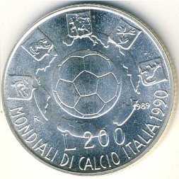 Италия 200 лир 1989 год