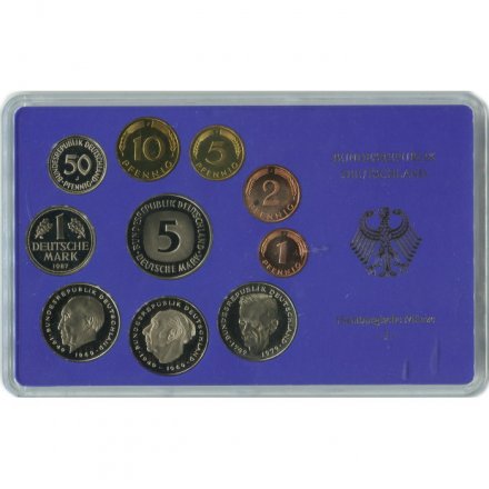 Набор из 10 монет ФРГ (Германия) 1987 год - proof, J (в банковской упаковке)