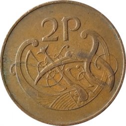 Ирландия 2 пенса 1976 год - Птица. Кельтская арфа