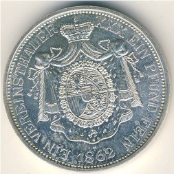 Монета Лихтенштейн 1 талер 1862 год