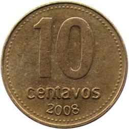 Аргентина 10 сентаво 2008 год