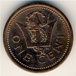 Монета Барбадос 1 цент 1986 год - Трезубец Нептуна