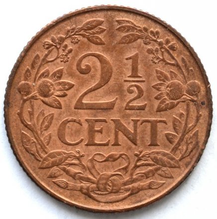 Нидерланды 2 1/2 цента 1929 год - Королева Вильгельмина