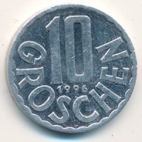 Монета Австрия 10 грошей 1996 год