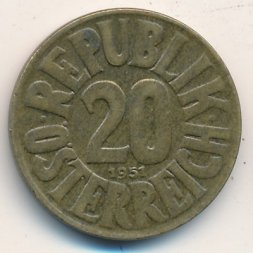 Австрия 20 грошей 1951 год
