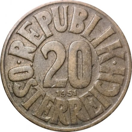 Австрия 20 грошей 1951 год