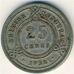 Монета Британский Гондурас 25 центов 1952 год