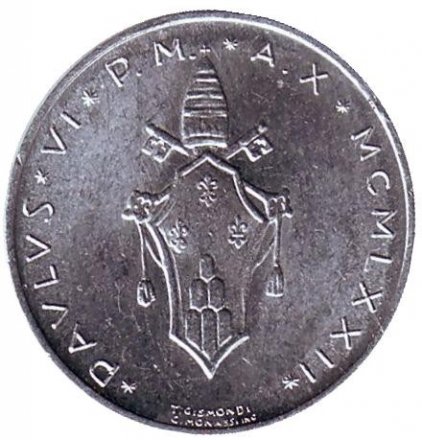 Ватикан 1 лира 1972 год