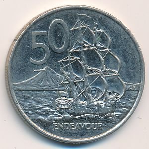 Новая Зеландия 50 центов 2001 год - Парусник «ENDEAVOUR»