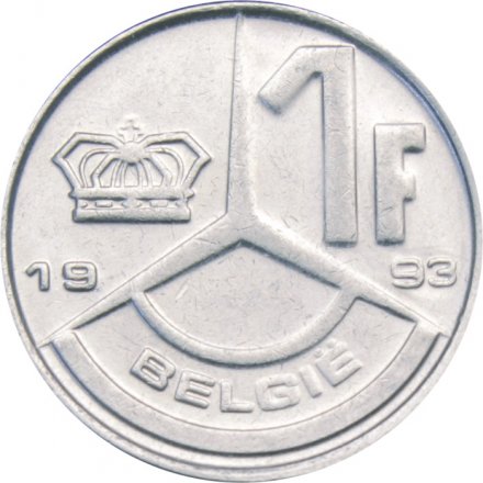 Бельгия 1 франк 1993 год BELGIE