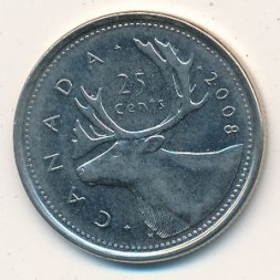 Канада 25 центов 2008 год