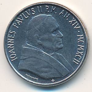Ватикан 100 лир 1992 год