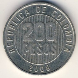 Монета Колумбия 200 песо 2009 год