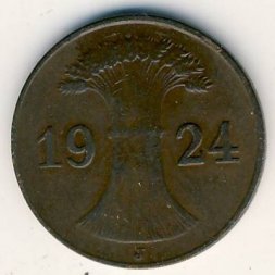 Веймарская республика 1 рентенпфенниг 1924 год (J)