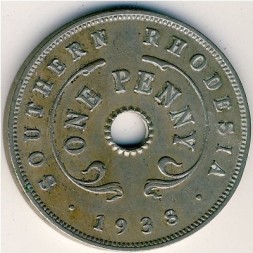 Южная Родезия 1 пенни 1938 год - Король Георг VI