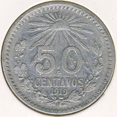 Мексика 50 сентаво 1919 год