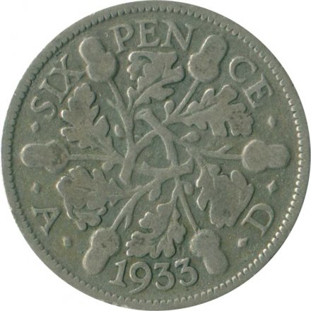 Великобритания 6 пенсов 1933 год