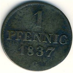 Саксония 1 пфенниг 1837 год