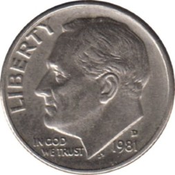 США 1 дайм (10 центов) 1981 год - Франклин Рузвельт (D)