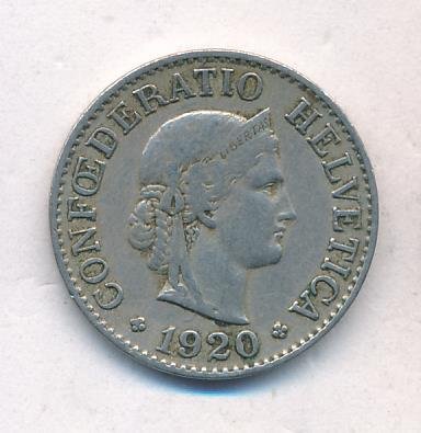 Швейцария 10 раппенов 1920 год