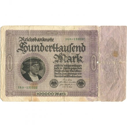 Германия (Веймарская Республика) 100000 марок 1923 год - G