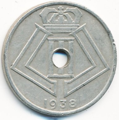 Бельгия 25 сантимов 1938 год BELGIE - BELGIQUE