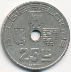 Монета Бельгия 25 сентим 1938 год BELGIE - BELGIQUE