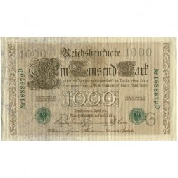 Германия 1000 марок 1910 год (зеленая печать) - VF+