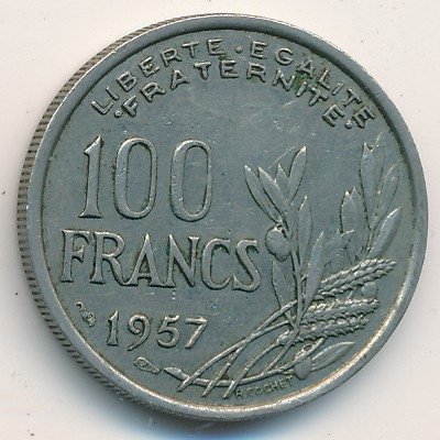 Франция 100 франков 1957 год (без отметки монетного двора)