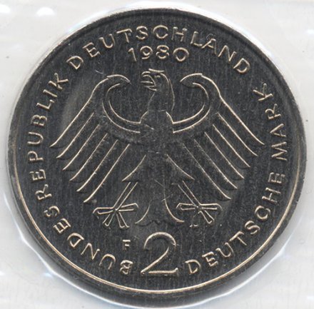 ФРГ 2 марки 1980 год - Конрад Аденауэр (F)