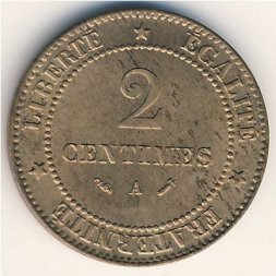 Франция 2 сантима 1883 год